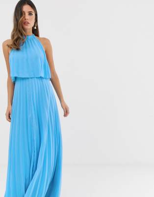 asos design halter tie neck midi dress in pleat