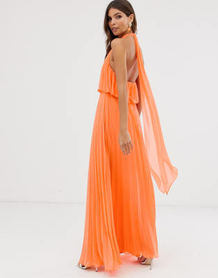 orange halter neck maxi dress