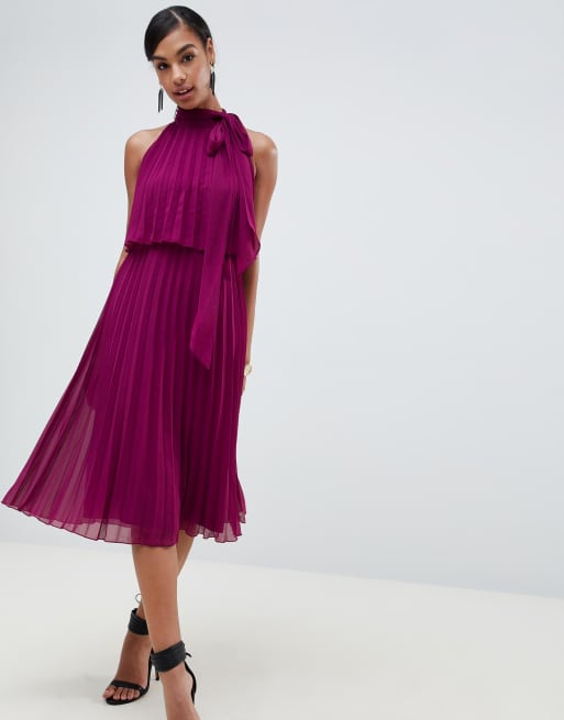 ASOS DESIGN halter tie neck midi dress in pleat | ASOS