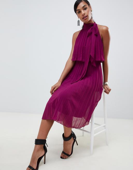 Asos design halter tie store neck midi dress in pleat