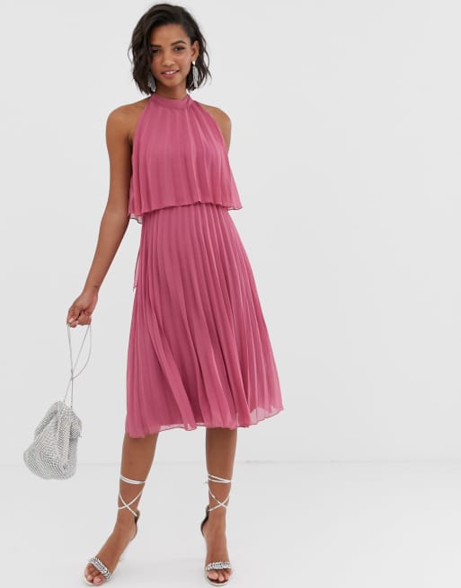 Asos design halter tie neck midi 2025 dress in pleat