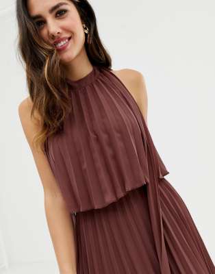 asos design halter tie neck midi dress in pleat