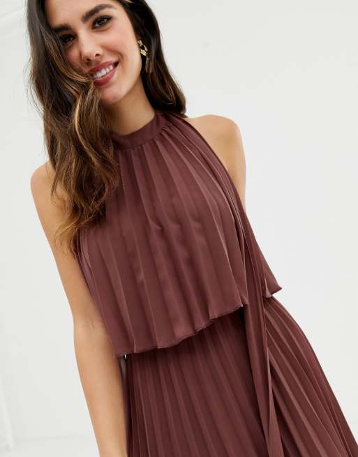 Asos design halter tie neck midi dress in outlet pleat