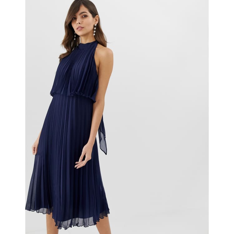 Asos design halter tie neck midi 2025 dress in pleat