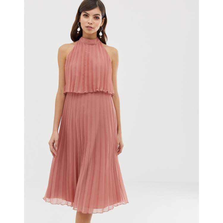 Asos design halter tie neck maxi dress in hot sale pleat