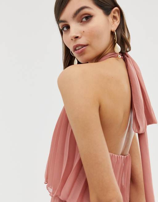 Asos design halter tie neck midi dress in clearance pleat