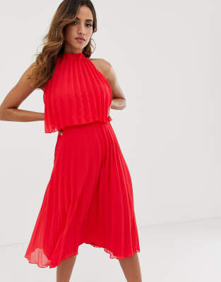 red halter dress midi