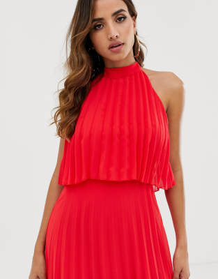 Asos design halter tie neck outlet maxi dress in pleat