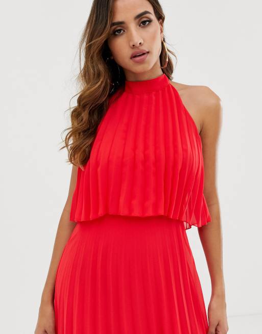 Asos design halter tie shop neck midi dress in pleat