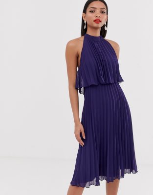 asos design halter tie neck midi dress in pleat