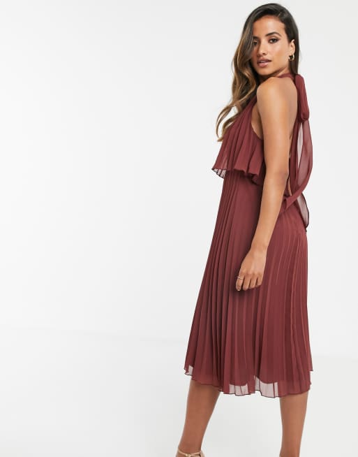 Asos design halter tie sale neck midi dress in pleat