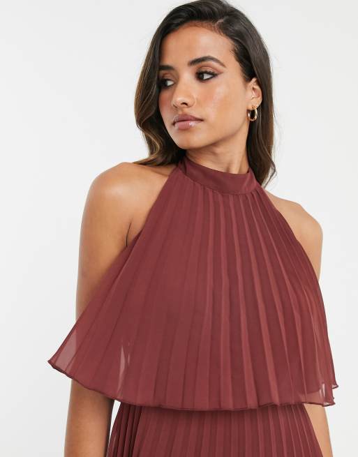 Asos design halter tie store neck midi dress in pleat