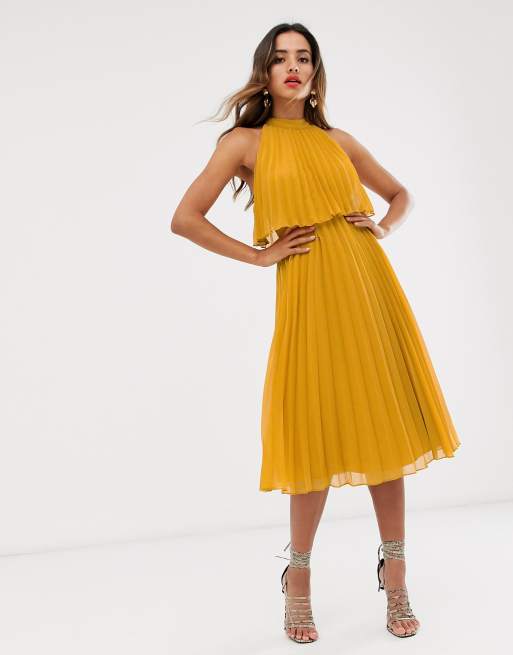 Asos yellow shop pleated dress