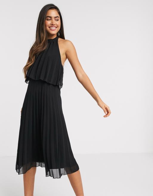 Asos design halter clearance pleated waisted midi dress