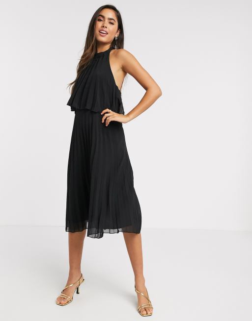 Asos design halter pleated waisted deals midi dress