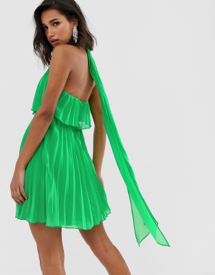 asos design halter tie neck midi dress in pleat