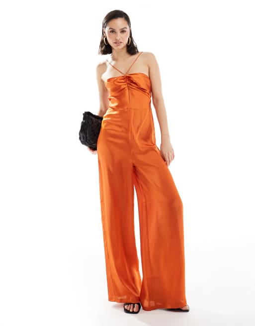 Rust satin jumpsuit on sale