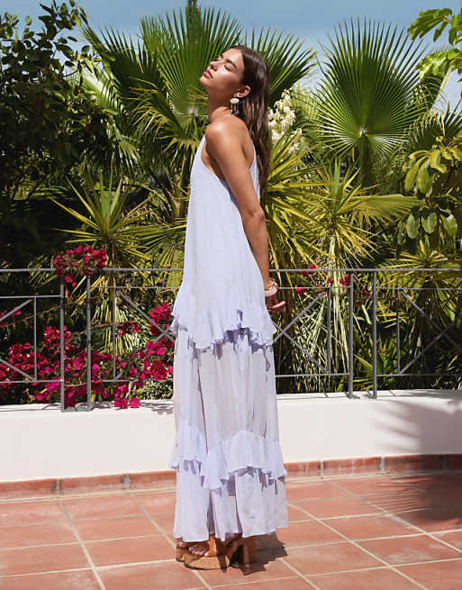 tiered ruffle maxi dress Sora Celestial Navy Ruffles M MATERIAL POLYESTER Thats So Fetch | Anais