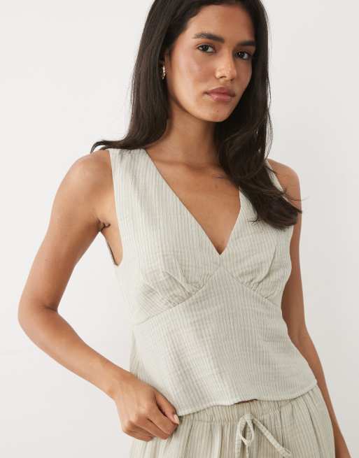 ASOS DESIGN halter-top i vasket grøn stribe, del af sæt, 3 af 4