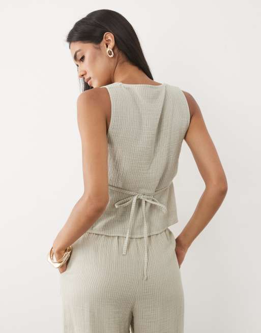 ASOS DESIGN halter-top i vasket grøn stribe, del af sæt, 4 af 4