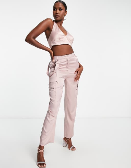 ASOS DESIGN satin parachute pants in pink