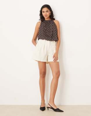 Asos Design Halter Top With Bubble Hem In Brown