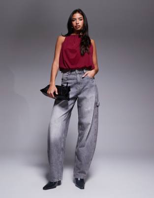 Asos Design Halter Top With Bubble Hem In Red