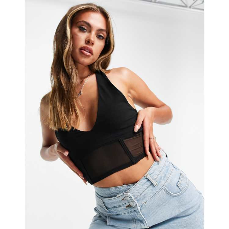 Mesh Corset Detail Crop Top