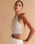 [ASOS DESIGN] ASOS DESIGN halter top with fringe embellishment in pink 10 pink
