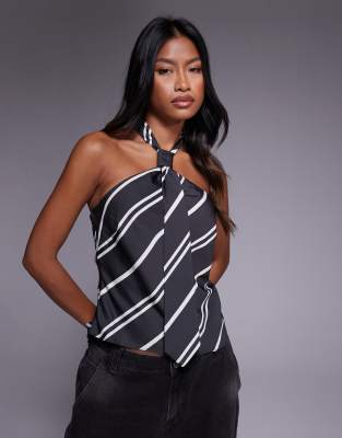 halter top with tie detail in stripes-Multi