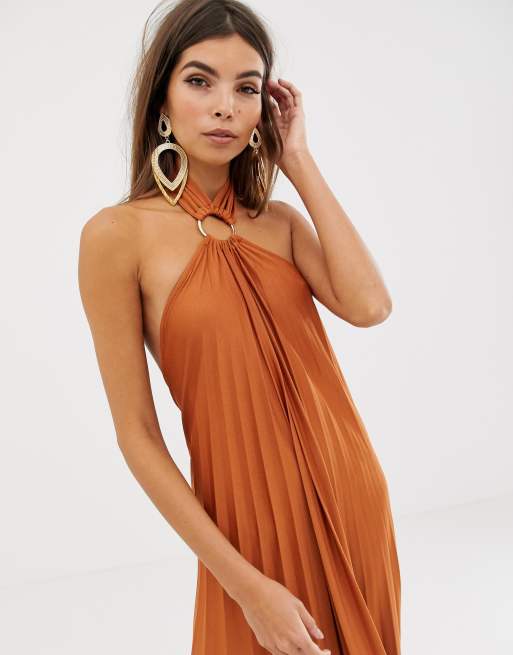 Asos design halter tie neck midi dress in clearance pleat