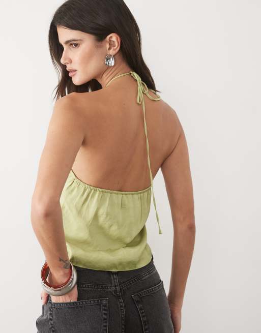 ASOS DESIGN halter tørklædetop i olivengrøn, 4 af 4