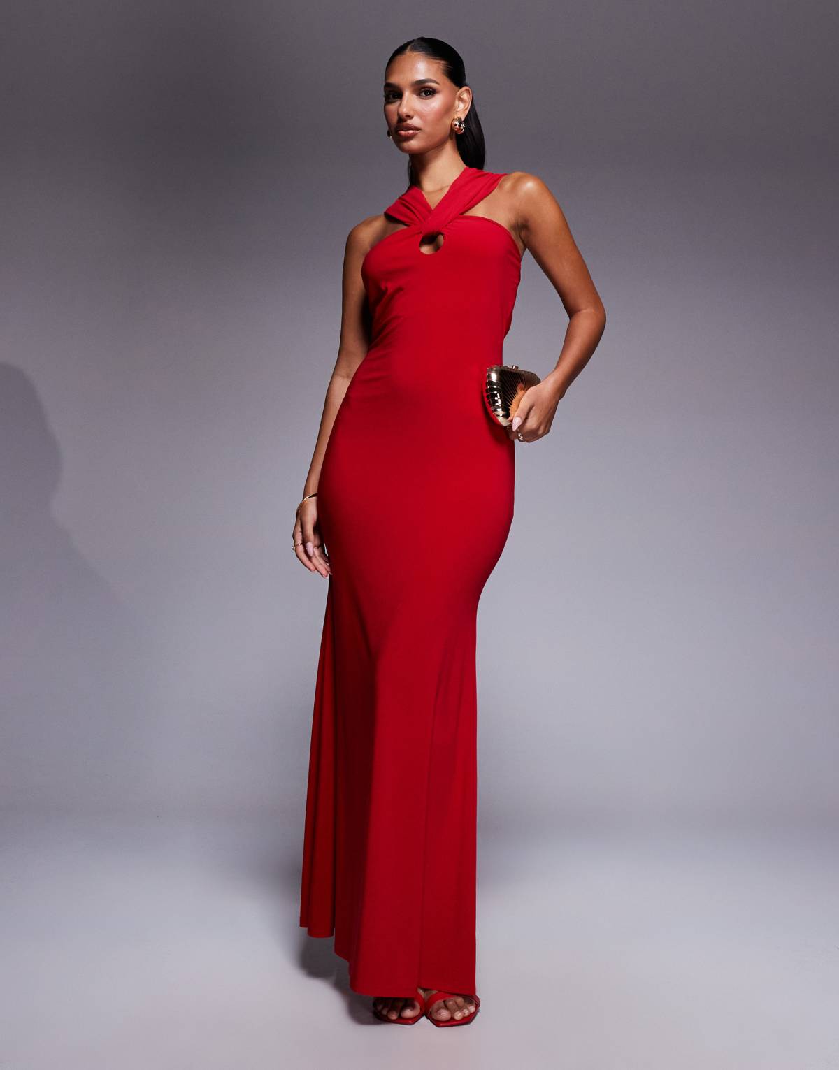 ASOS DESIGN halter twisted front maxi dress in red