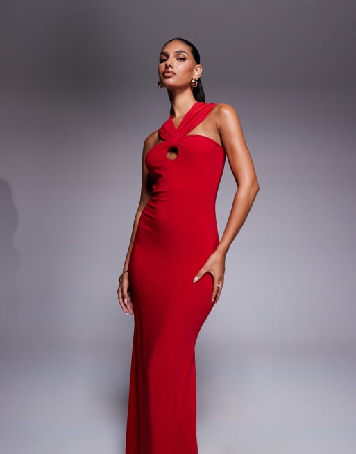 ASOS DESIGN halter twisted front maxi dress in red, 2 of 4