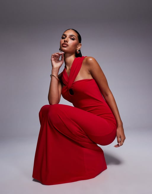 ASOS DESIGN halter twisted front maxi dress in red, 4 of 4