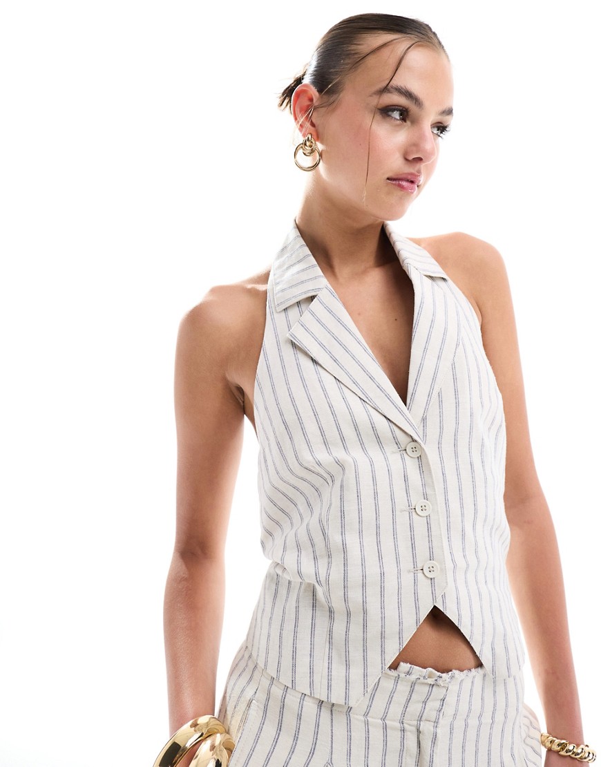 Asos Design Halter Vest With Linen In Stripe-multi