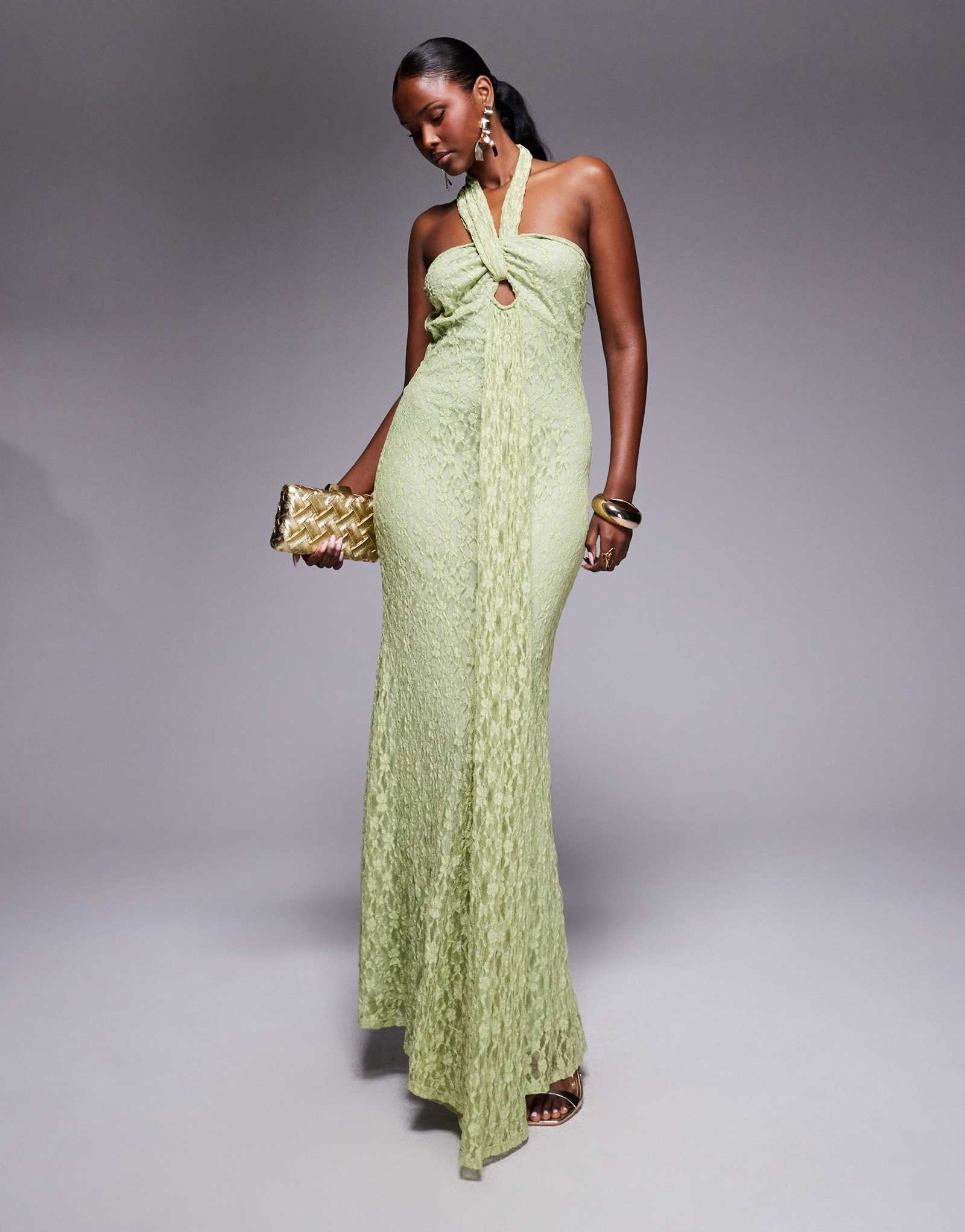ДИЗАЙНЕРСКОЕ макси-платье ASOS на бретелях с перекрещивающимися передними деталями зеленого цвета