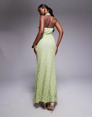 Asos Design Halter With Cross Front Detail Maxi Dress In Green