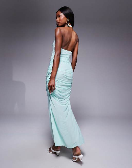 ASOS DESIGN halter with ruching maxi dress in mint | ASOS