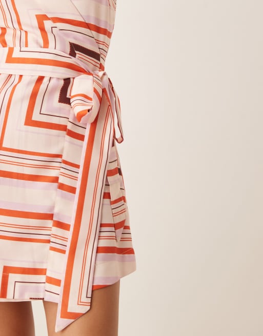 ASOS DESIGN halter wrap mini dress in scarf stripe print