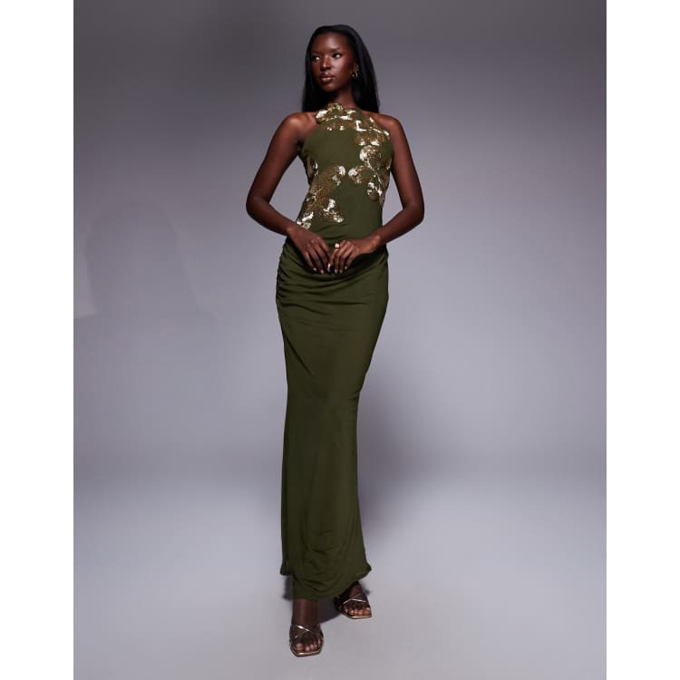 green emerald velvet dress SATIN GATHER ONE SHOULDER DRESS | OLIVE  THIRD FORM