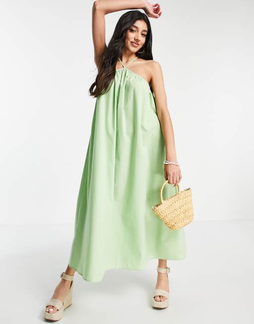 ASOS DESIGN halterneck maxi swing dress in apple green