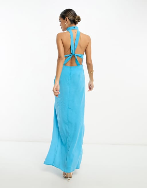 ASOS DESIGN - Halterneck-maxikjole med snoede stropper på ryggen i turkis vask, 2 af 4