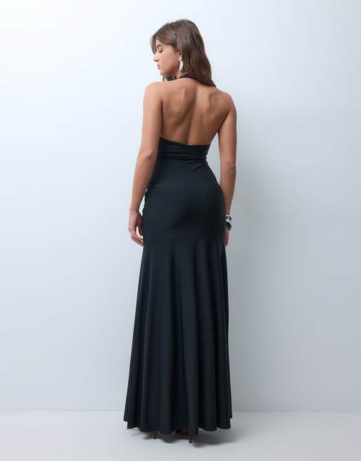 ASOS DESIGN halterneck maxikjole med snoet taljedetalje i sort, 2 af 4