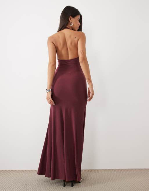 ASOS DESIGN halterneck maxiklänning med tvinnad midjedetalj i vinrött, 3 av 4