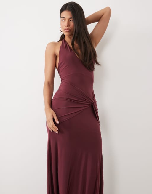 ASOS DESIGN halterneck maxiklänning med tvinnad midjedetalj i vinrött, 4 av 4