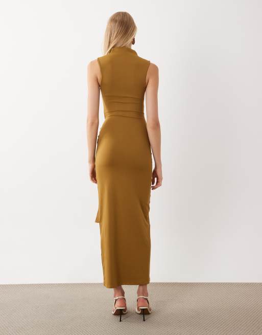ASOS DESIGN halterneck midi-kjole med bindedetalje i khaki, 4 af 4