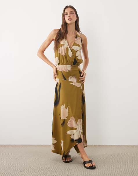 ASOS DESIGN halterneck midikjole med fuld skørt og blomsterprint - view 1