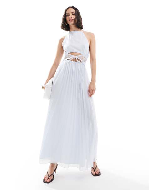 ASOS DESIGN - Halterneck-midikjole med vandfaldsudskæring og bindetalje med blonder - view 1