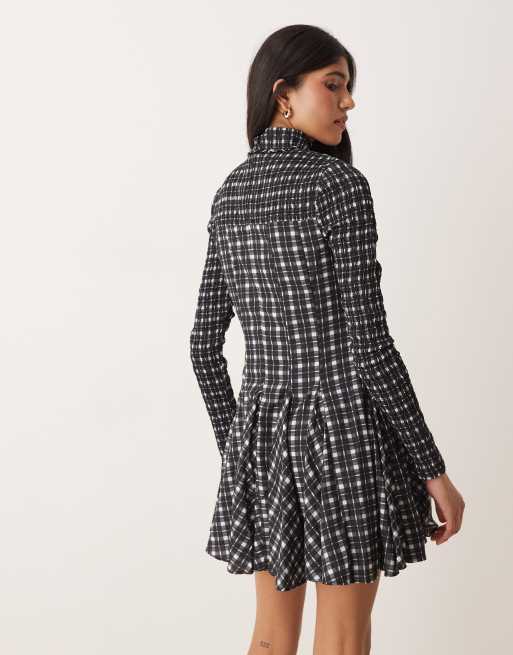 ASOS DESIGN halterneck mini dress in black and white plaid